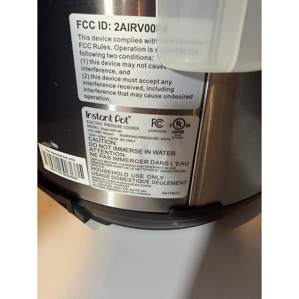 Instant Pot Smart WiFi 60 6qt Pressure Cooker Stainless Steel Tested Works book - Picture 4 of 10